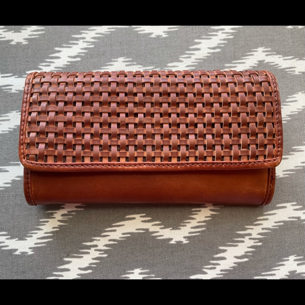 Patricia Nash basket weave brown leather wallet